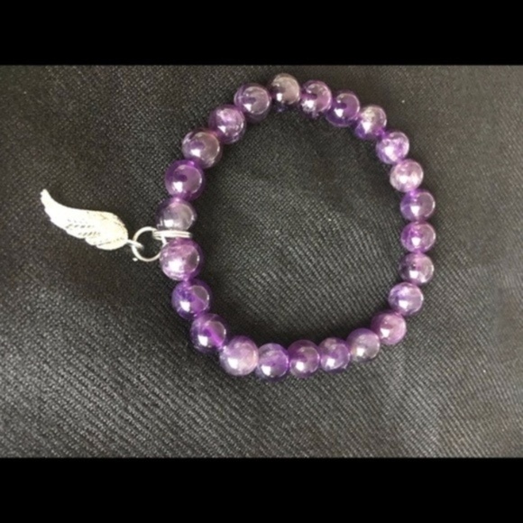 Jewelry - Amethyst Bead Angel Wing Charm Bracelet